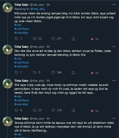 Klarifikasi konten pacaran lima tahun berujung ditinggal. (Twitter/@tirta_saky)