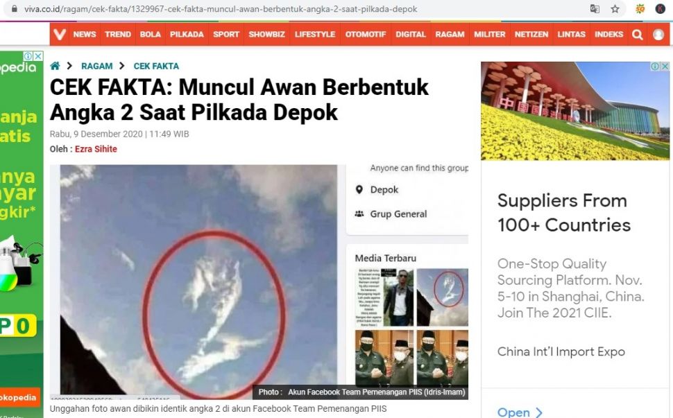 Awan berbentuk angka dua di Depok jelang Pilkada 2020 (Turnbackhoax.id)