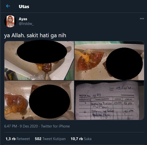 Curhatan warganet soal makanan yang dia pesan lewat aplikasi online (twitter.com/lrstdw_)