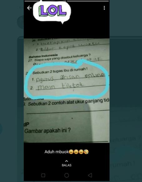 Viral Jawaban Anak saat Ditanya Tugas Ibu di Rumah (twitter.com/txtdrstoryWA)