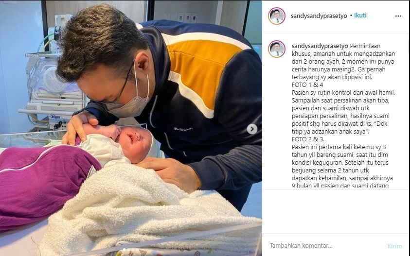 Viral Dokter Azankan Bayi karena Ayah Meninggal Akibat Covid-19 (Instagram/@sandysandyprasetyo).