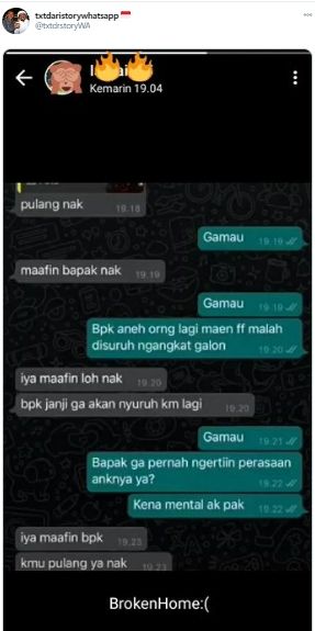 Anak kabur dari rumah gara-gara disuruh mengangkat galon. (Twitter/txtdrstoryWA)