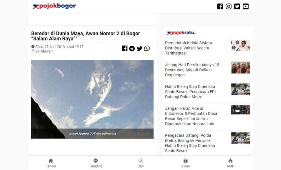 Awan berbentuk angka dua di Depok jelang Pilkada 2020 (Turnbackhoax.id)