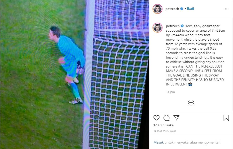 Petr Cech mengkritik tendangan ulang penalti karena VAR. (Instagram/petrcech)