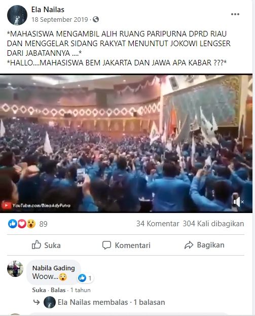Cek Fakta Mahasiswa Riau Demo Lengserkan Jokowi (Facebook).