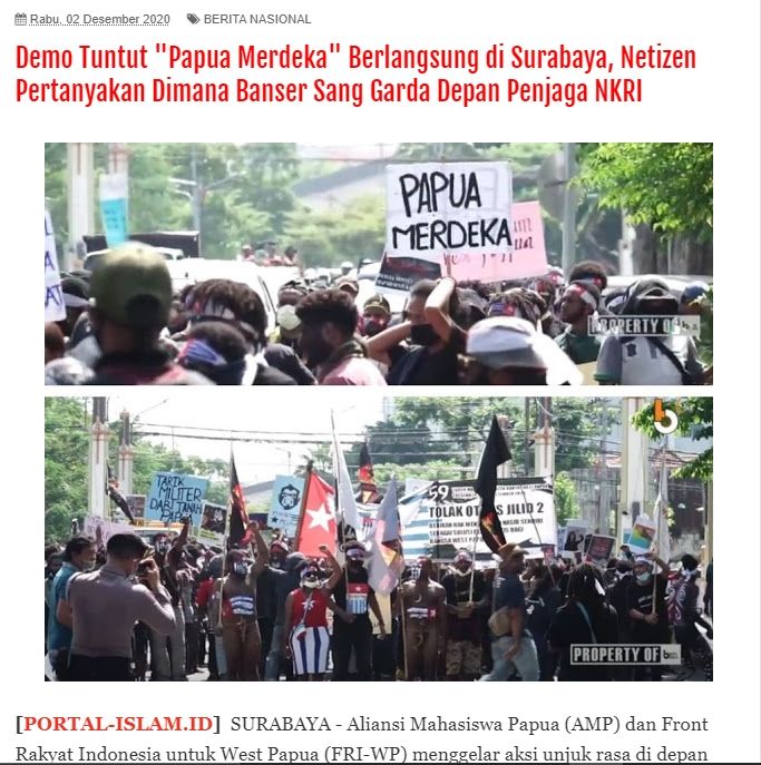 Cek Fakta Demo Tuntut Papua Barat Merdeka di Surabaya (Portal-Islam.id).
