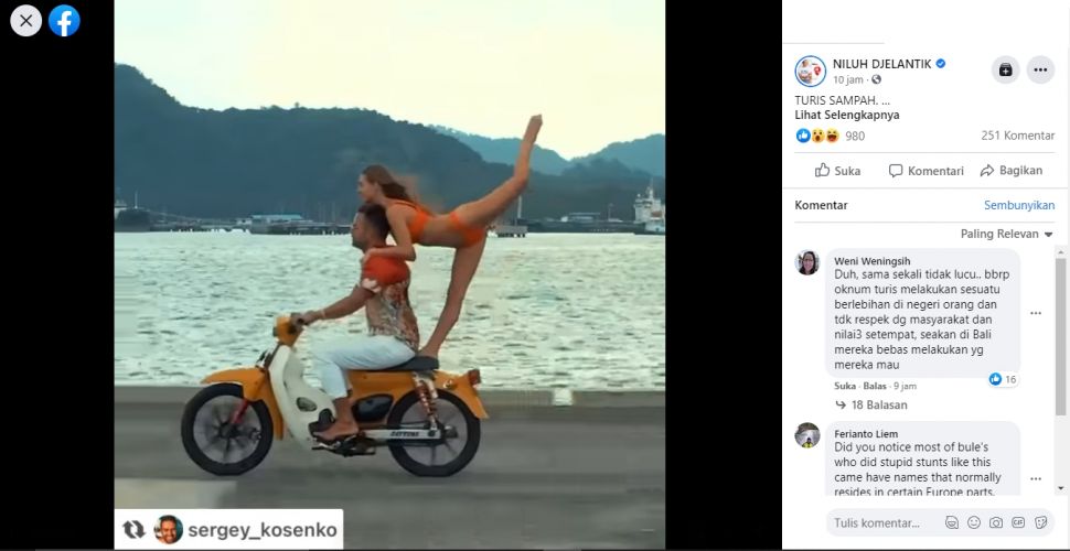Viral Aksi Bule di Bali Terjun ke Laut Pakai Motor (Facebook/NiluhDjelantik).