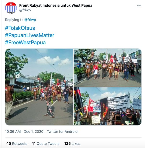 Cek Fakta Demo Tuntut Papua Barat Merdeka di Surabaya (Twitter).