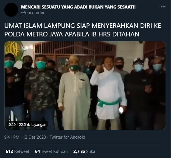 Pendukung Habib Rizieq asal Lampung (Twitter/@oncomdei)