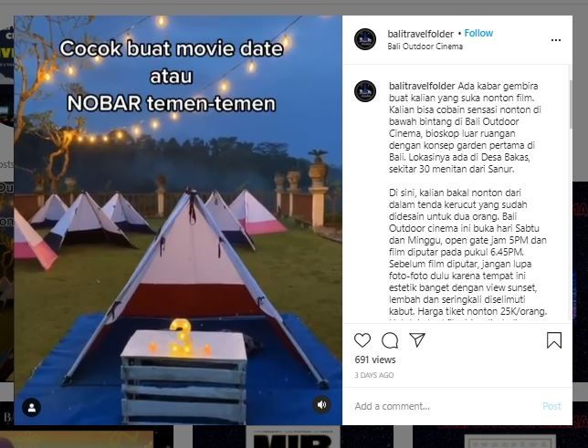 Bali Outdoor Cinema (Instagram @balitravelfolder)