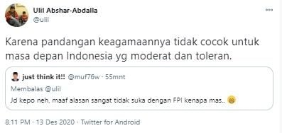 Gus Ulil ungkap alasan membenci FPI (Twitter/ulil)