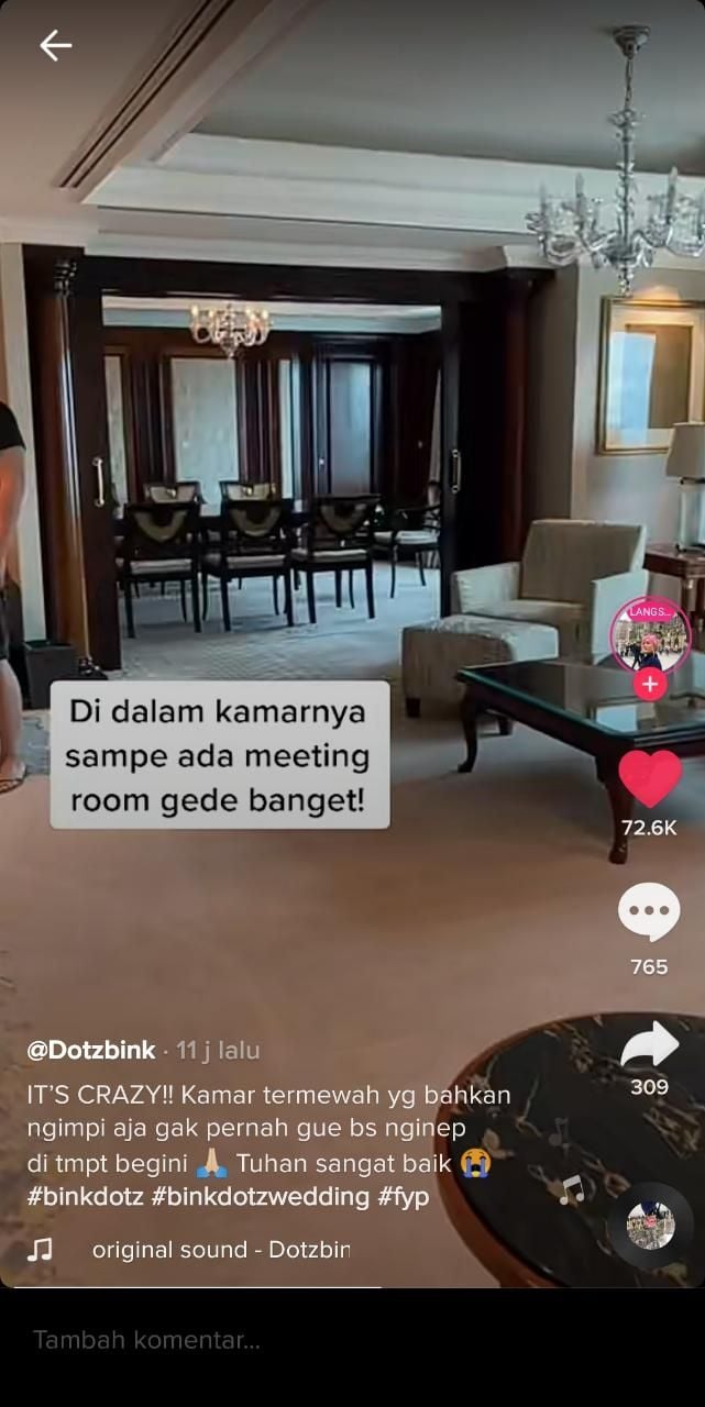 Gadis ini pindah ke kamar Rp 80 juta karena kamarnya bocor (TikTok @dotzybink)