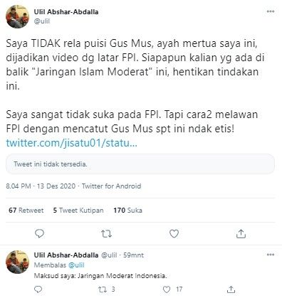 Gus Ulil ungkap alasan membenci FPI (Twitter/ulil)