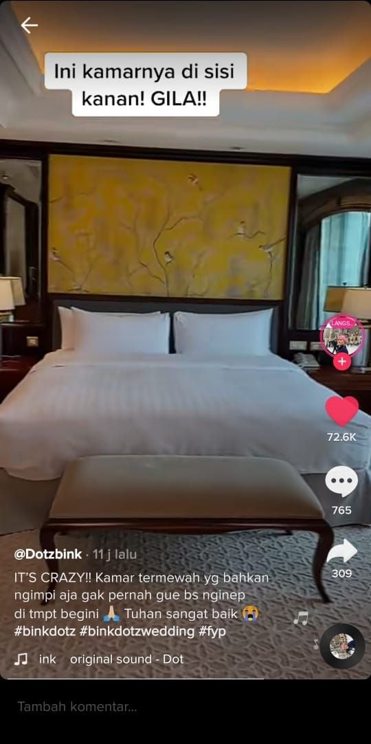 Gadis ini pindah ke kamar Rp 80 juta karena kamarnya bocor (TikTok @dotzybink)