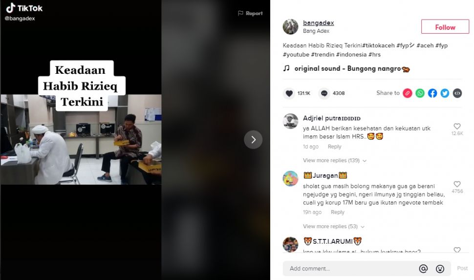 Viral Video Habib Rizieq Makan Nasi Kotak, Didoakan Begini Oleh Warganet. (TikTok/@bangadex)