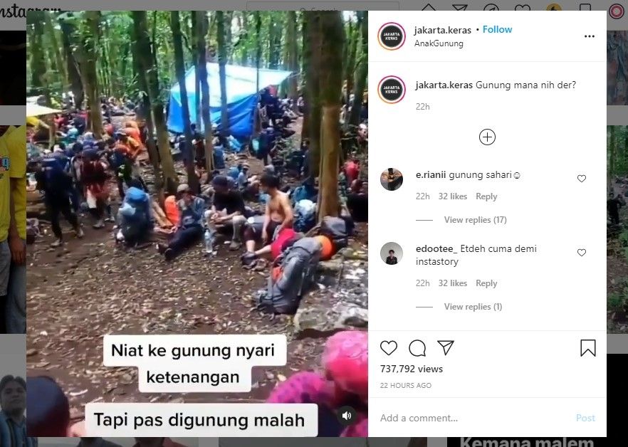 Gunung ramai dipenuhi pendaki (IG/jakarta.keras)