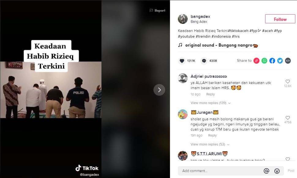 Viral Video Habib Rizieq Makan Nasi Kotak, Didoakan Begini Oleh Warganet. (TikTok/@bangadex)