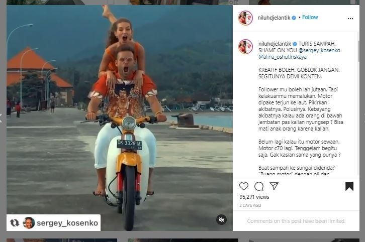 Turis Rusia terjun ke laut bersama sepeda motor (Instagram @niluhdjelantik)