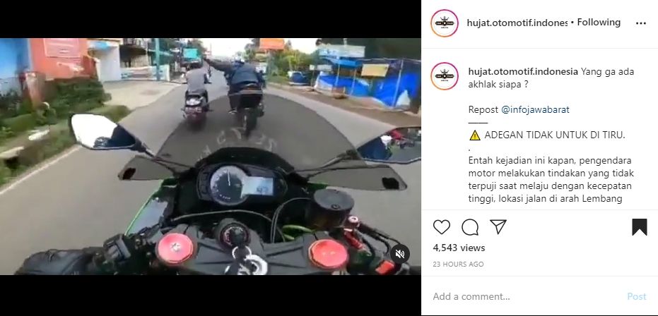 Aksi pemotor arogan viral di media sosial. (Instagram)