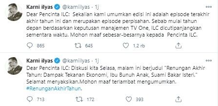 Karni Ilyas umumkan ILC berhenti tayang (Twitter/karniilyas)