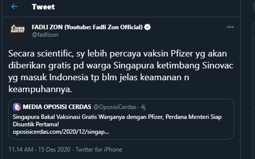 Cuitan Fadli Zon (Twitter/FadliZon)