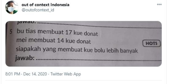 Viral soal bikin warganet mikir keras. (Twitter/outofcontext_id)