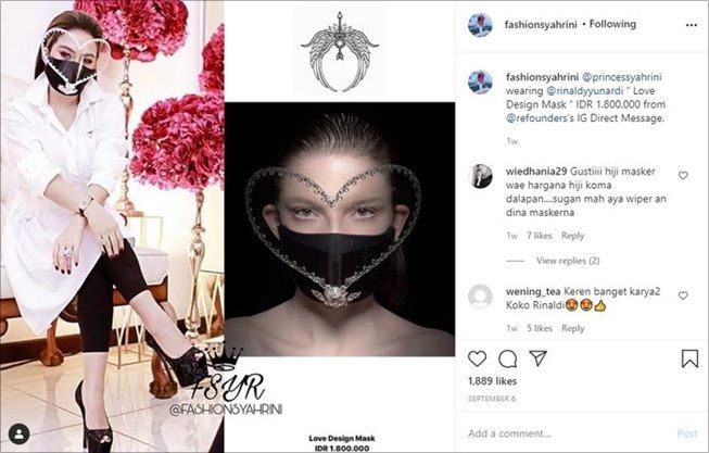 Harga face shield yang dipakai Titi DJ dan Syahrini. (Instagram/@fashionsyahrini)