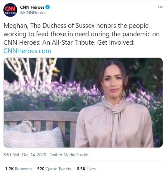 Penampilan pertama Meghan Markle setelah mengalami keguguran. (Twitter/@CNNHeroes)