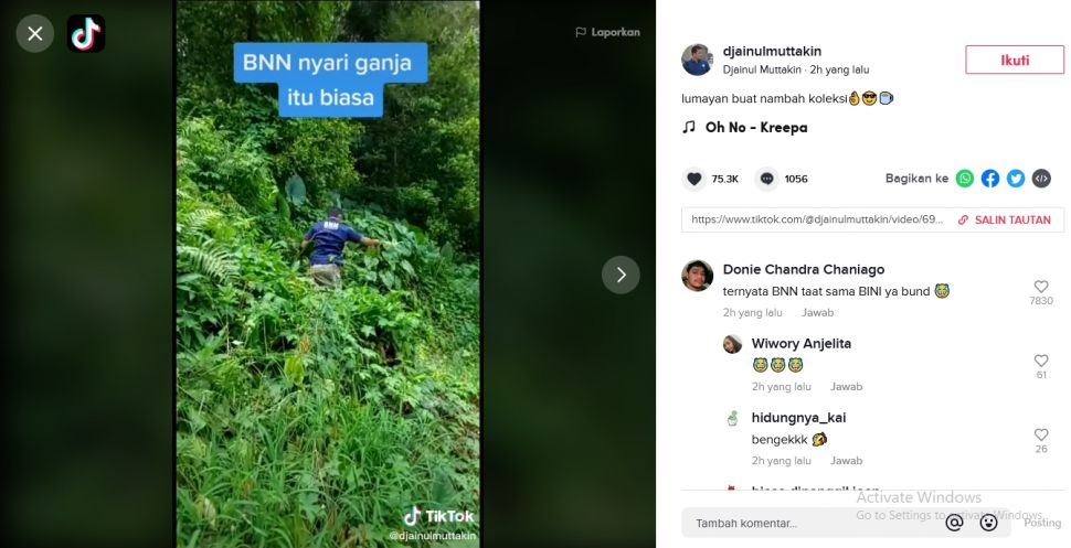 Video viral anggota BNN cari tanaman hias (tiktok.com/@djainulmuttakin)