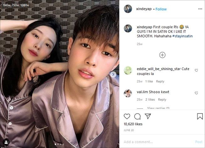 Influencer Xinde Yap bersama sang istri, Paix Wang. (Instagram/@xindeyap)