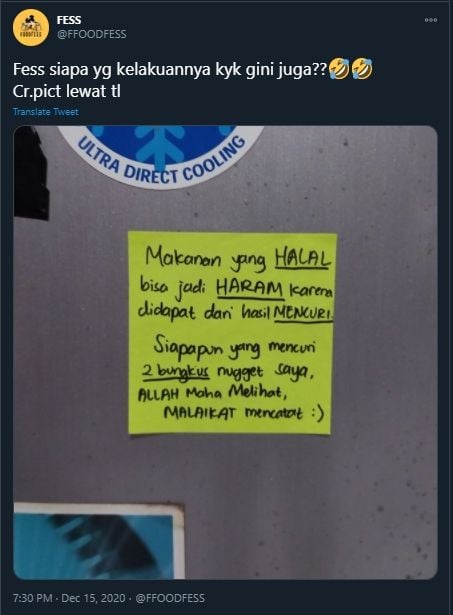 Nuggetnya Dicuri dari Kulkas, Anak Kos Ini Beri Peringatan Tak Terduga. (Twitter/@FFOODFESS)