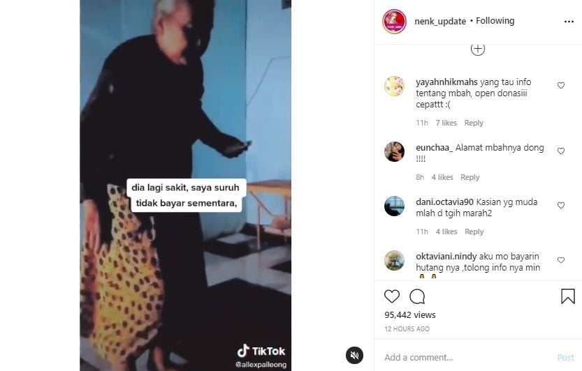 Video nenek tetap bayar utang meski sakit. (Instagram/nenk_update)