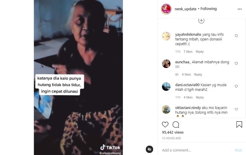 Video nenek tetap bayar utang meski sakit. (Instagram/nenk_update)