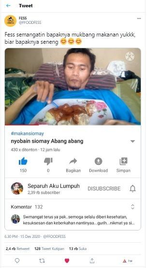 Meski lumpuh, pria ini tetap semangat buat konten mukbang (Twitter @FFOODFESS)