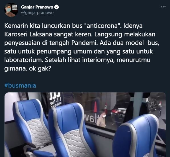 Bus Anti Corona Jawa Tengah. (Twitter/@ganjarpranowo)