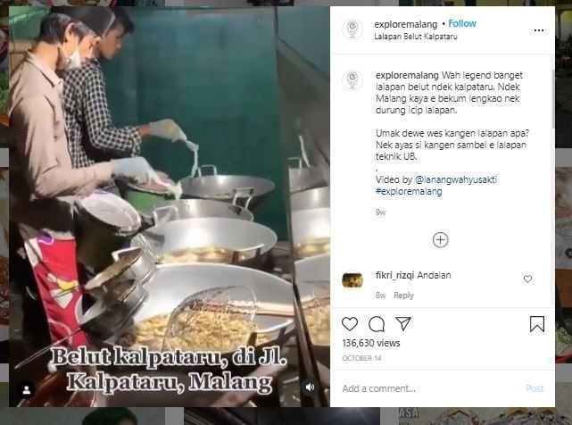 Lalapan Belut Fresh Kalpataru (Instagram @exploremalang)