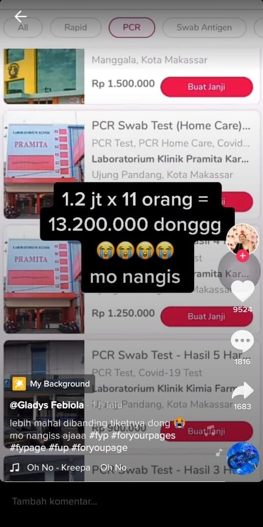 wanita ini curhat gagal ke Bali karena harus PCR swab test (TikTok @gladysfebiolaa)