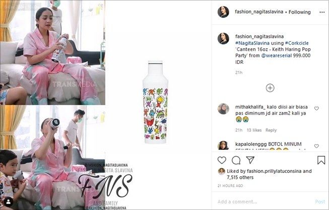 Nagita Slavina lagi-lagi bikin heboh pakai botol minum mahal. (Instagram/@fashion_nagitaslavina)