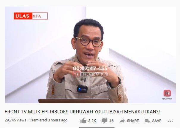 Kanal Youtube Front Tv Dibatasi Refly Harun Masalah Serius Bagi Demokrasi