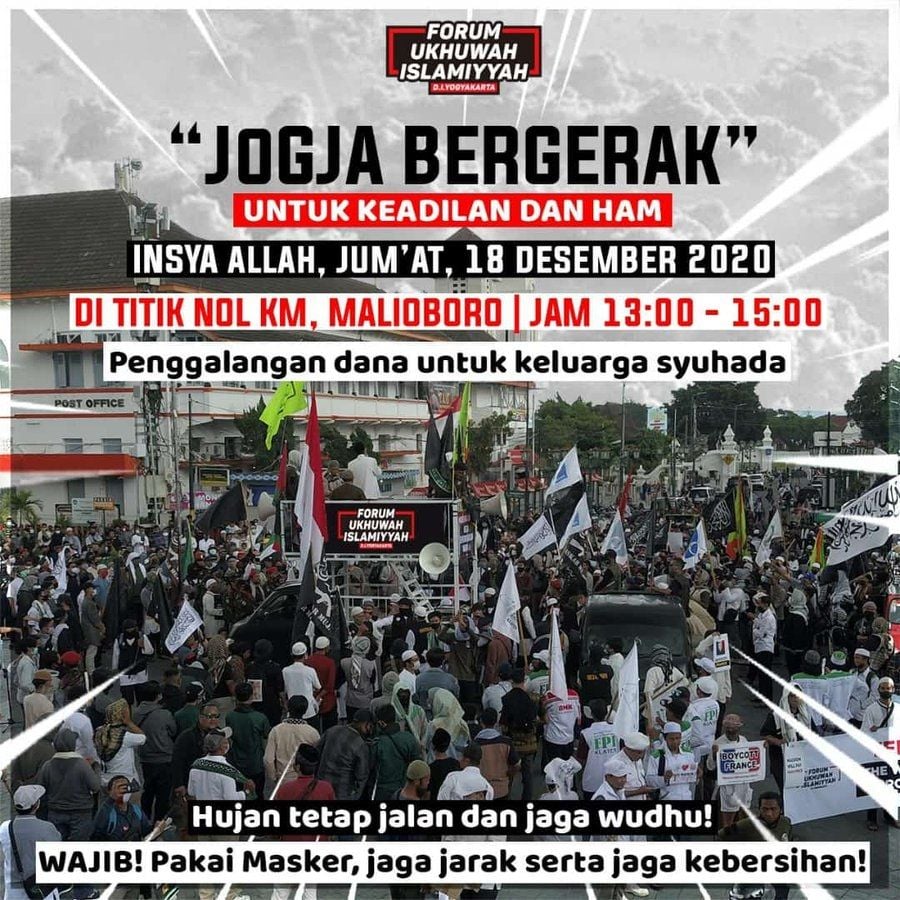 Poster aksi galang dana untuk para syuhada di Nol Kilometer. 