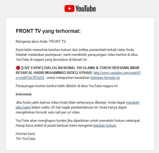 Kanal YouTube front tv dibatasi (fpi-online.com)