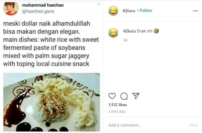 Ngaku Makan Elegan, Wujud Menu yang Disantap Pria Ini Berujung Bikin Ngakak. (Instagram/@62lucu)