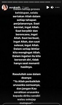 Insta Story penyanyi Aura Kasih pasca gugat cerai suami, Eryck Amaral. [Instagram]