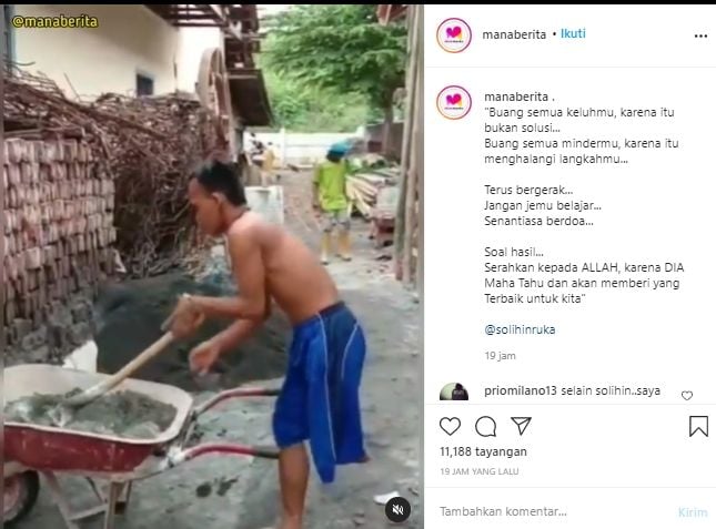 Kuli Bangunan Cuma Punya Satu Kaki, Bikin Publik Salut (Instagram/manaberita).