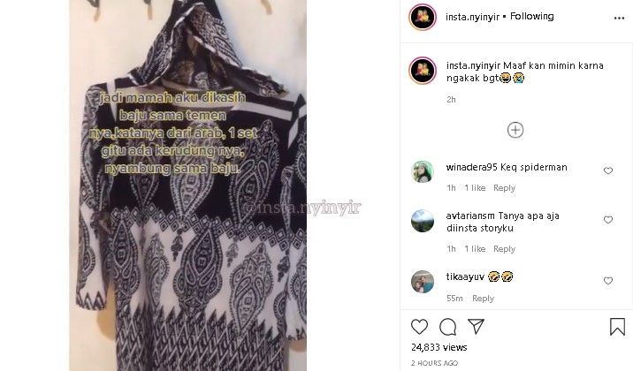 Cewek cerita ibunya dapat baju dari Arab. (Instagram/@Insta.nyinyir)