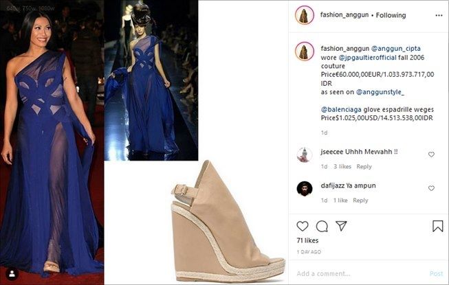 Anggun C Sasmi pakai gaun seharga Rp 1 miliar. (Instagram/@fashion_anggun)