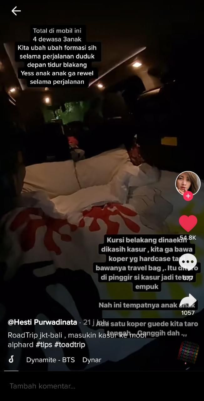 Hesti Purwadinata modifikasi mobil agar nyaman saat perjalanan jauh (TikTok @hesti.purwadinata)