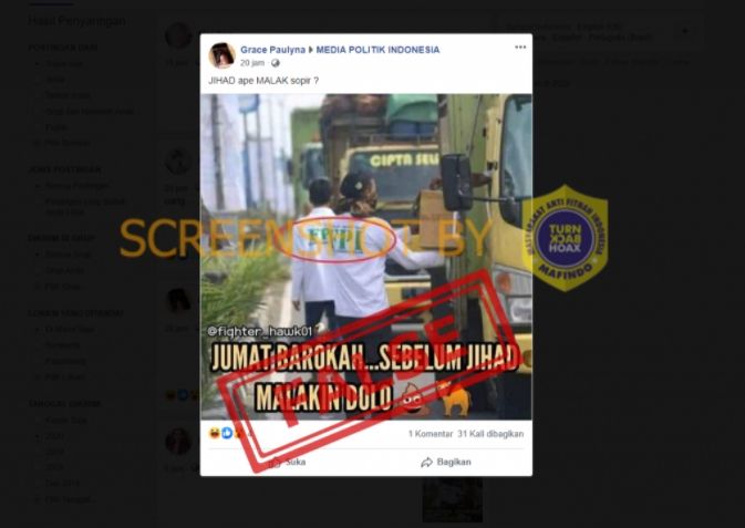 Cek Fakta Pria Berkaus FPI Palak Sopir Truk (Turnbackhoax.id).