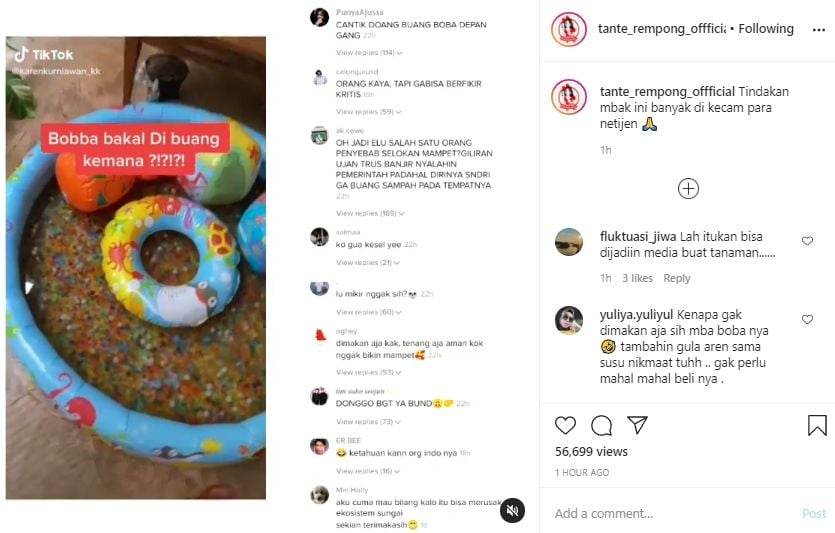 Video perempuan buang water beads ke selokan. (Instagram/tante_rempong_offficial)