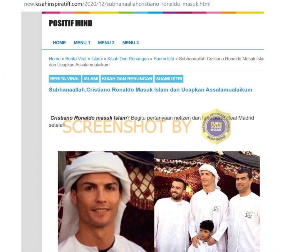Christiano Ronaldo masuk Islam (Turnbackhoax.id)
